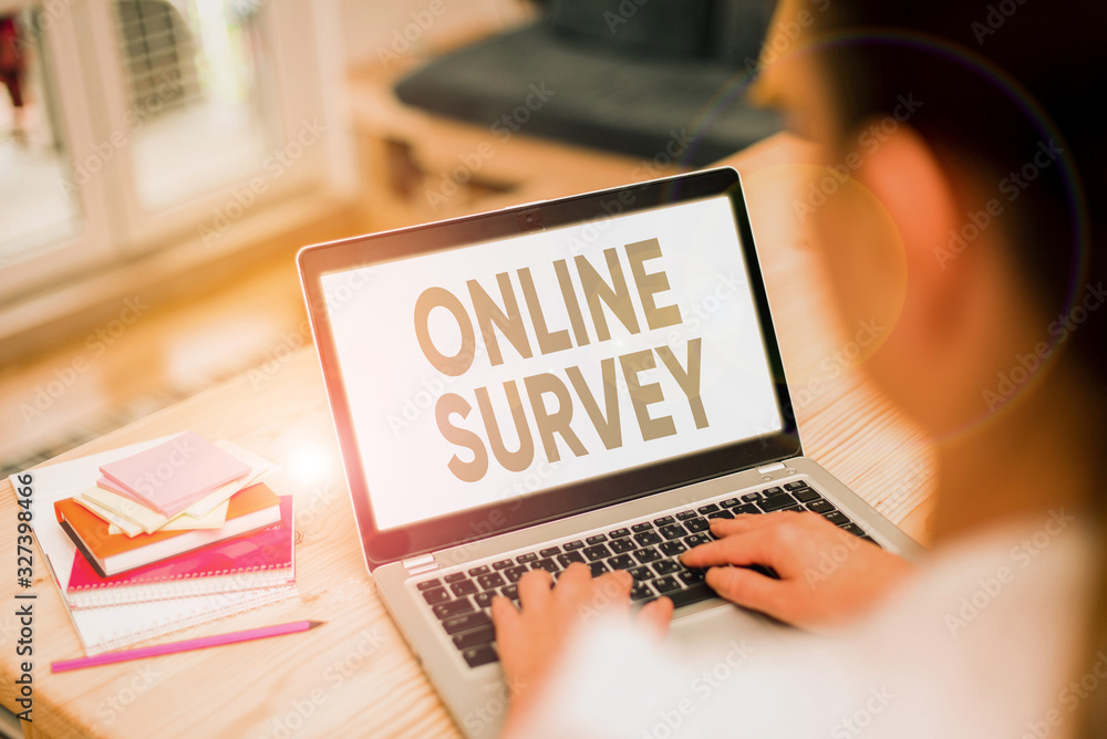 Poster text sign showing online survey. business photo showcasing type of assessment that is conducted via 