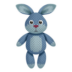 Illustration of a funny knitted rabbit toy. On white background