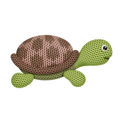 Illustration of a funny knitted turtle toy. On white background