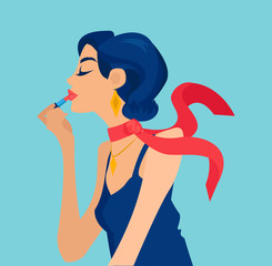 Vector of a beautiful woman applying red lipstick