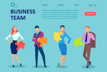 business team men and women with puzzle pieces
