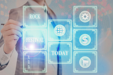 Word writing text Rock Festival. Business photo showcasing Largescale rock music concert featuring...