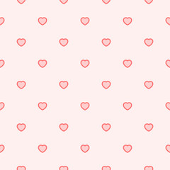 Cute pattern. The seamless background of outlined hearts on light pink background. Vector 8 EPS