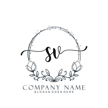 Initial SV beauty monogram and elegant logo design, handwriting logo of initial signature, wedding, fashion, floral and botanical logo concept design.