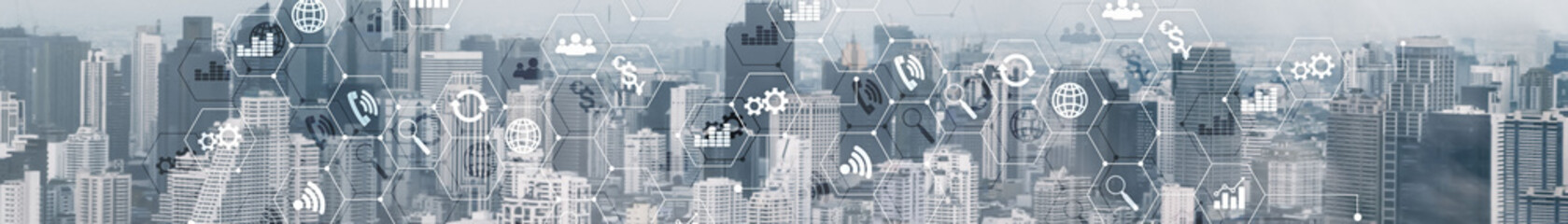 Modern city skyline view. Business technology concept abstract background website banner.