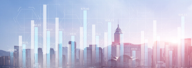 Financial graph diagram trading investment business intelligence concept website panoramic header...