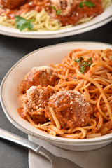 Bowl of spaghetti and meatballs