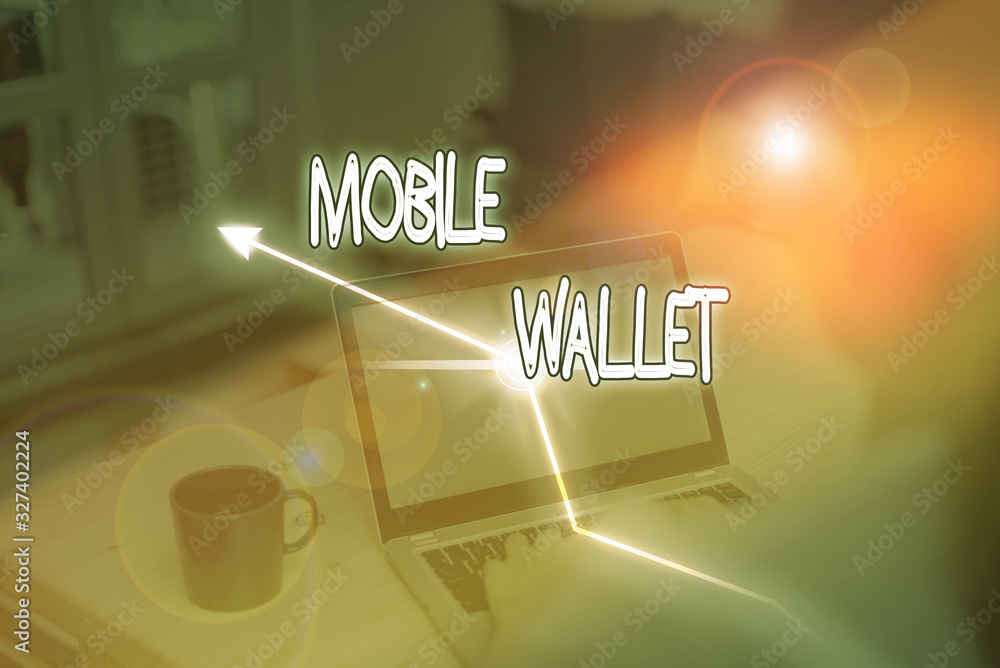 Poster writing note showing mobile wallet. business concept for mobile technology that is used similarly to