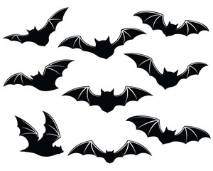 Black silhouettes of bats. isolated on white background. vector icon illustration