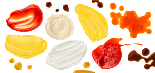 Sauces isolated on white background, top view