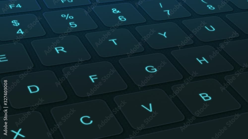Poster close up of a futuristic computer keyboard with blinking keys (3d render)