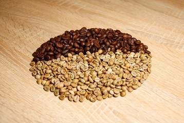 The green coffee beans roasting to black and stir up on the black pan