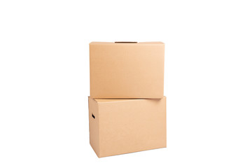 Set of two cardboard boxes isolated on white background. High resolution and quality picture.
