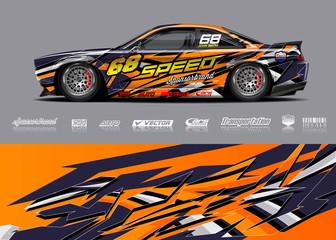 Car decal design vector. Graphic abstract stripe racing background designs for vehicle, race, rally, adventure and car racing livery.