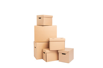 Stack of six cardboard boxes isolated on white background. High resolution and quality picture.