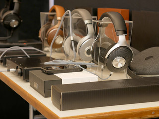 Stylish Hi-Fi headphones. Close-up view.