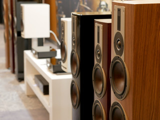 HiFi Stereo stylish speakers. Detail view of Stereo speakers. - obrazy, fototapety, plakaty