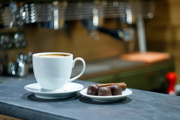 Espresso machine making coffee in pub, bar, restaurant