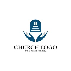Church Logo template, Christian symbols. The Cross of Jesus,with hand, vector Illustration