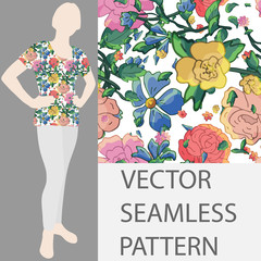 Vector seamless retro pattern, flowers . Fills, wallpaper, surface textures.