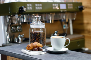 Espresso machine making coffee in pub, bar, restaurant