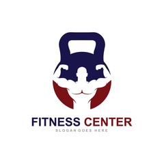 Fitness logo, Gym logo design template, with silhouettes of bodybuilders,  vector illustration