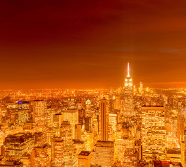 View of New York Manhattan during sunset hours
