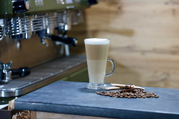 Espresso machine making coffee in pub, bar, restaurant