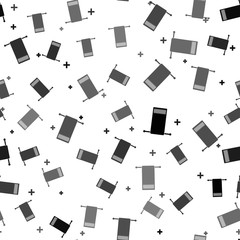 Black Towel on a hanger icon isolated seamless pattern on white background. Bathroom towel icon. Vector Illustration