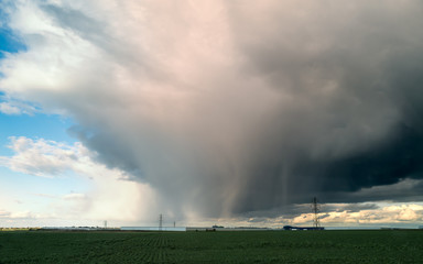 Obraz premium Dramatic rain or hail cloud over a field in Isle of Thanet, Kent.
