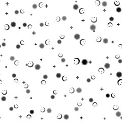 Black Sun and moon icon isolated seamless pattern on white background. Weather daytime and night. Vector Illustration