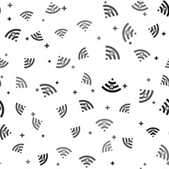 Black Wifi locked sign icon isolated seamless pattern on white background. Password Wi-fi symbol. Wireless Network icon. Wifi zone. Vector Illustration