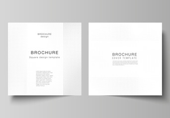 Vector layout of two square covers design templates for brochure, flyer, cover design, book design, brochure cover. Halftone effect decoration with dots. Dotted pattern for grunge style decoration.