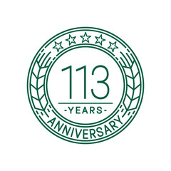 Fototapeta premium 113 years anniversary celebration logo template. Line art vector and illustration.