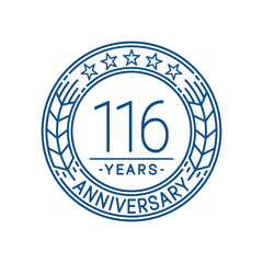116 years anniversary celebration logo template. Line art vector and illustration.