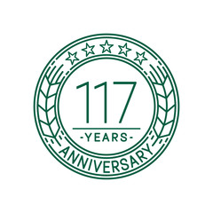 117 years anniversary celebration logo template. Line art vector and illustration.