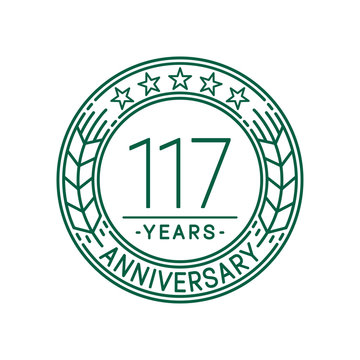 117 years anniversary celebration logo template. Line art vector and illustration.
