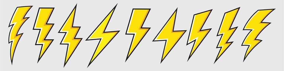 Lightning bolt icon set, Energy and thunder electricity symbol concept, vector Illustration - obrazy, fototapety, plakaty