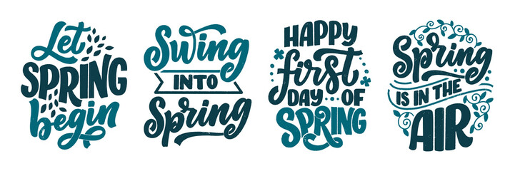 Set with Spring time lettering greeting cards. Fun season slogans. Typography posters or banners for promotion and sale design. Calligraphy prints. Vector
