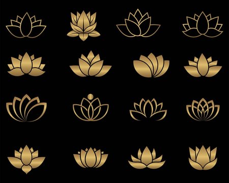 Lotus flowers icon set in flat style, Vector Illustration