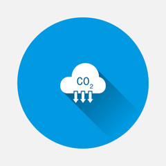 Carbon dioxide icon on blue background. Flat image with long shadow.