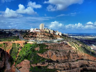 Areial view of  Haifa from the east and the neighborhood of Nesher 