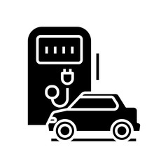 Electro car black icon, concept illustration, vector flat symbol, glyph sign.