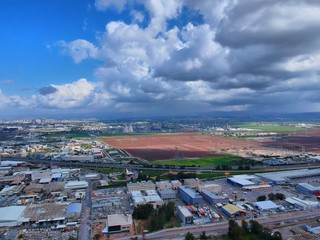 Haifa bay and industrial zone with the oil refinery and chemical plants in the background 
