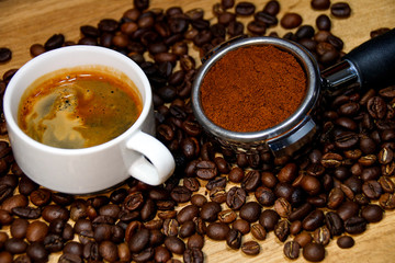 Filter holder for espresso coffee machine and coffee beans