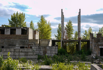 House under construction from concrete and brick