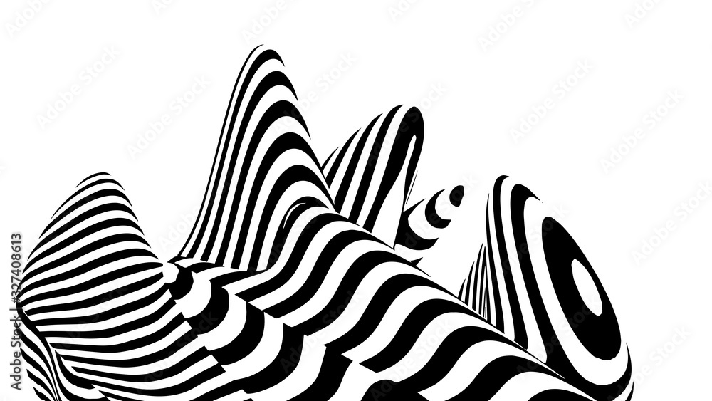 Aufkleber optical illusion wave. abstract 3d black and white illusions. horizontal lines stripes pattern or ba
