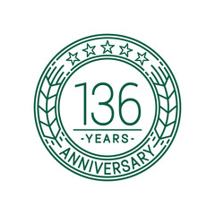 136 years anniversary celebration logo template. Line art vector and illustration.