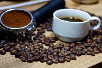 Filter holder for espresso coffee machine and coffee beans