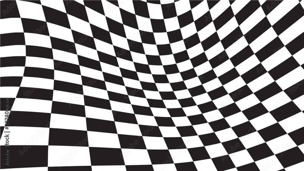 Poster optical illusion wave. chess waves board. abstract 3d black and white illusions. horizontal lines st